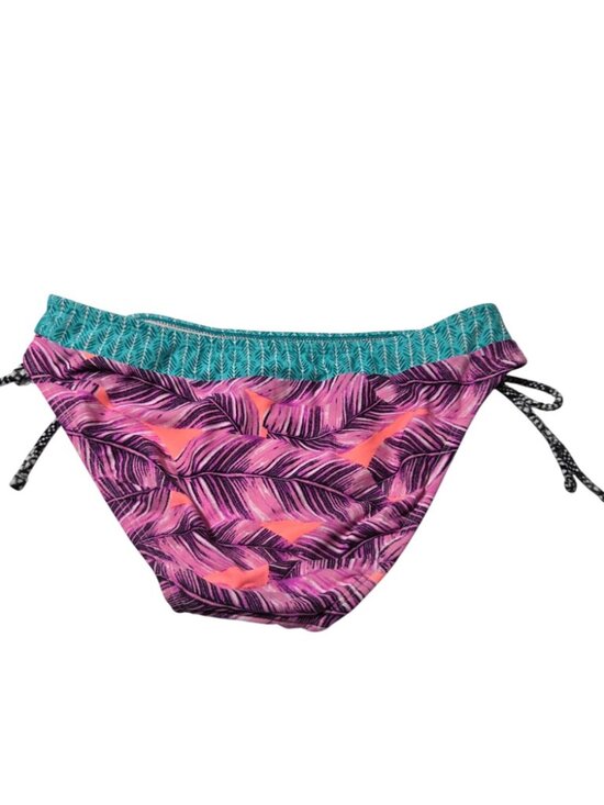 Hula Honey Tropical Leaf Print Bikini Bottoms Size Small Pink Teal Swimwear - Picture 2 of 6